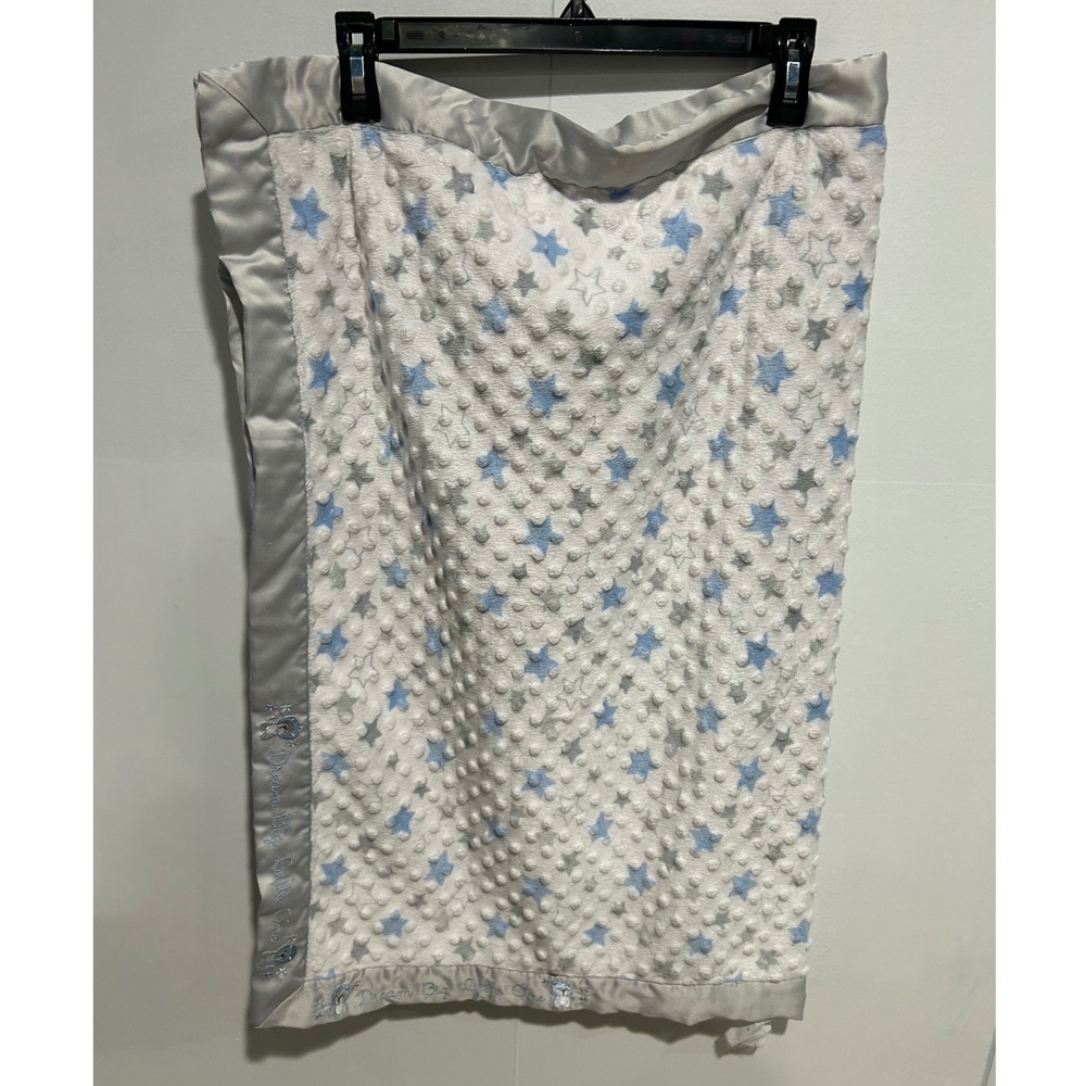 Just Born Baby Blanket Blue Grey Star Minky Satin Dream Big Little One